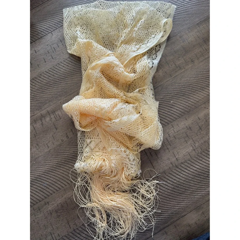 Vintage 1970s Gold Metallic Open-Knit Evening Shawl / Wrap with Long Fringe